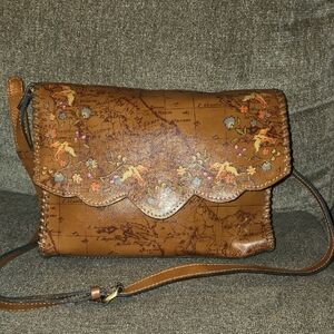 Patricia Nash Tan Leather Crossbody Bag with Floral Accents